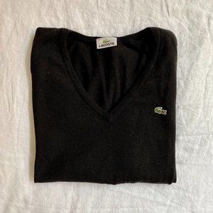 Lacoste Women's V- Neck Sweater, Wool, Black